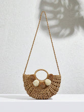 Pom Pom Top Handle Basket Bag