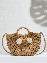 Pom Pom Top Handle Basket Bag