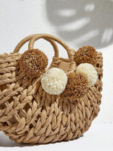 Pom Pom Top Handle Basket Bag