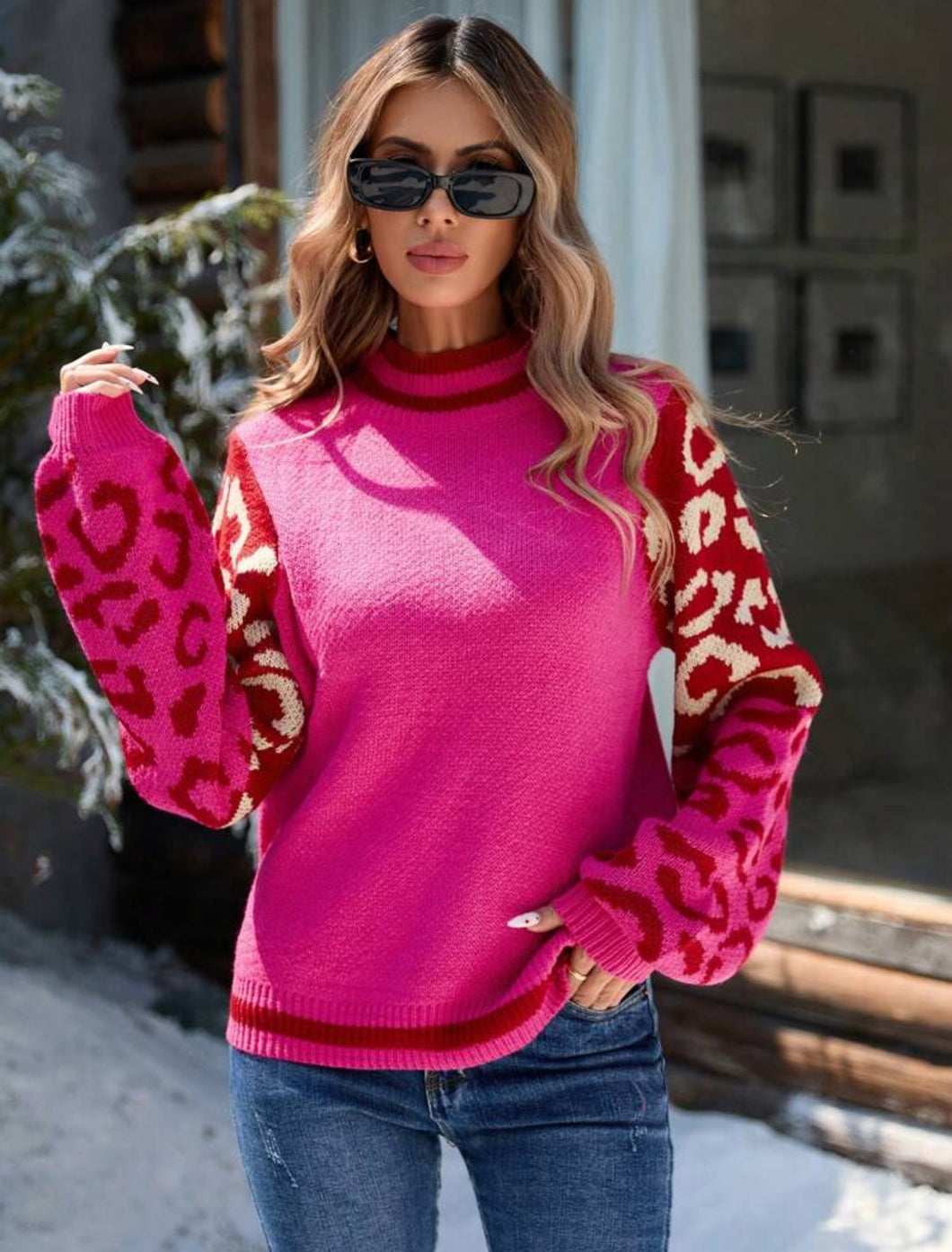 Leopard Bell Sleeve Cardigan - Hot Pink