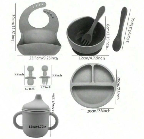 Silicone 6 piece Feeding Set - Slate