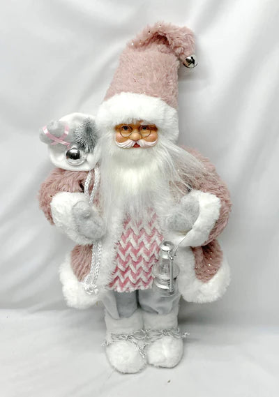 30CM PINK SANTA W/LANTERN