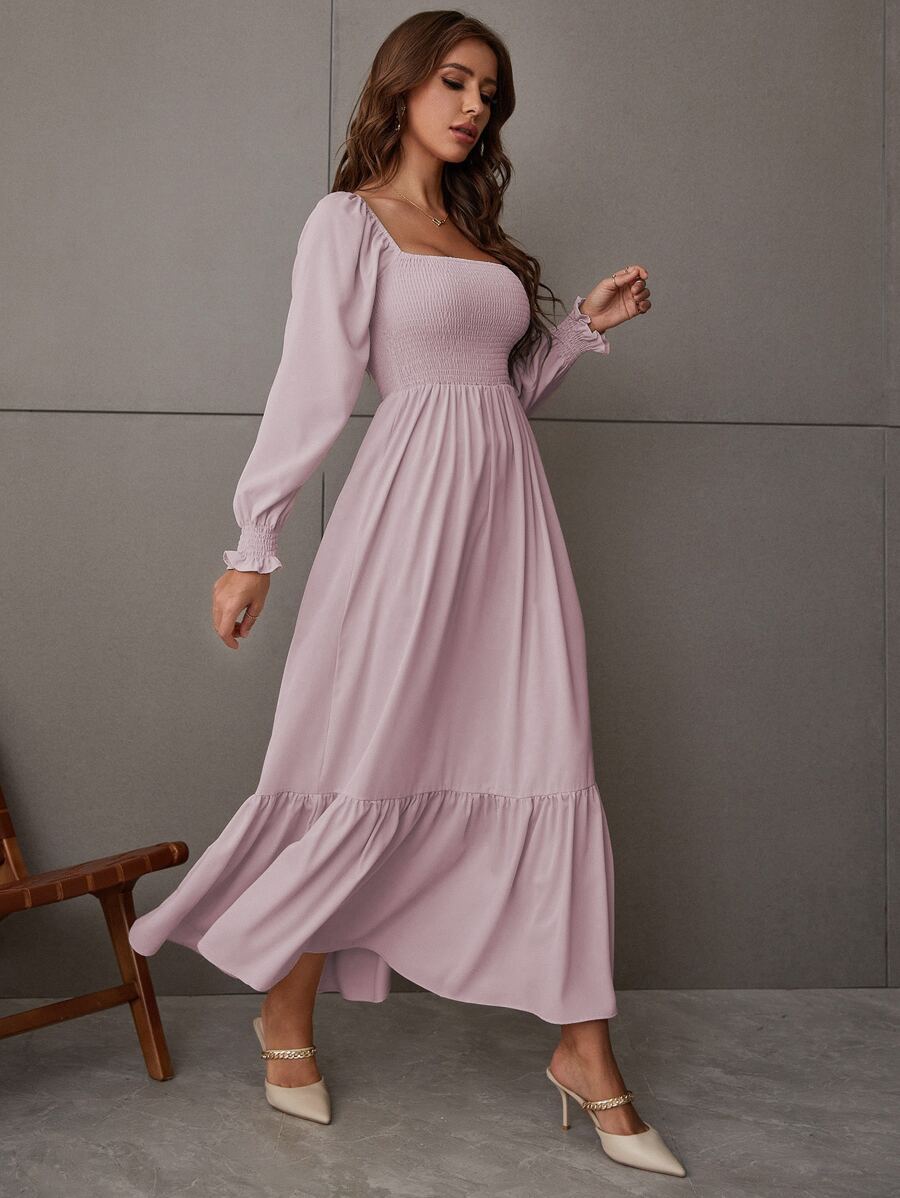 Shirred Ruffle Hem Maxi Dress - Dusty Pink – Baby Couture