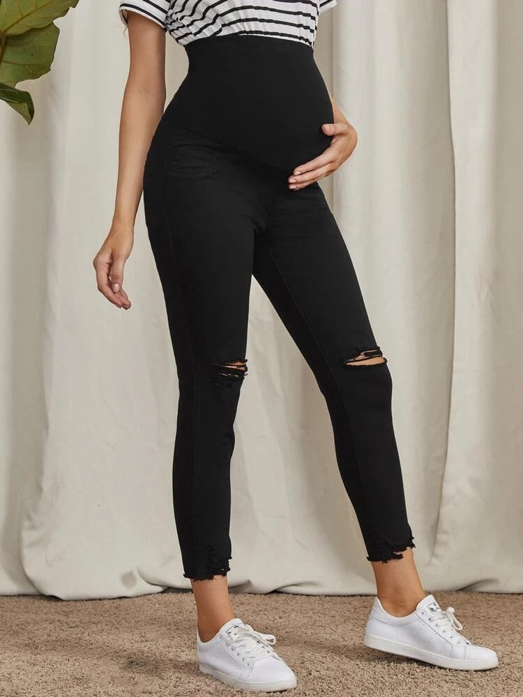 Maternity black best sale ripped jeans