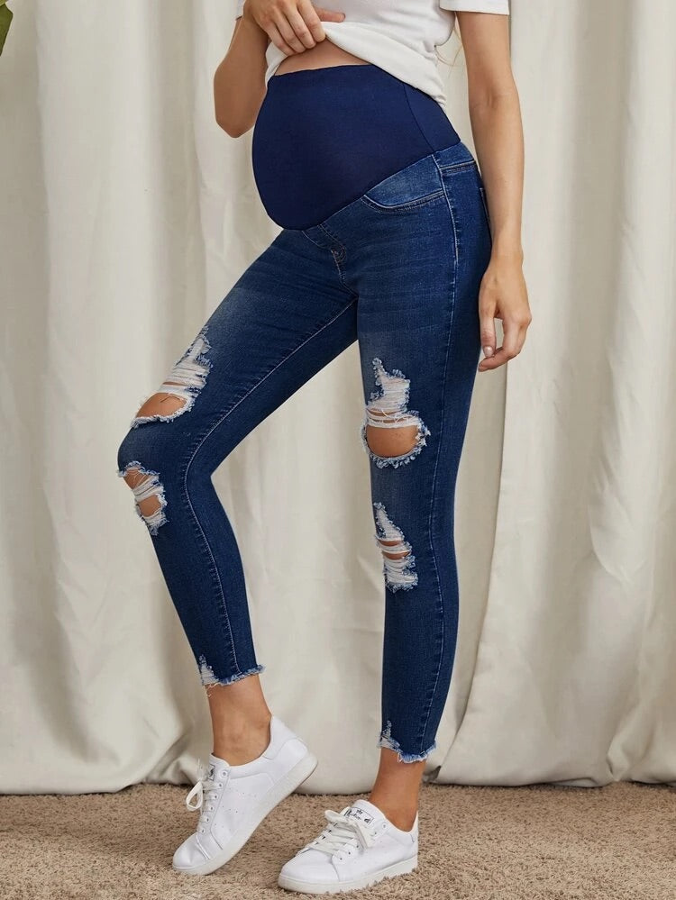 Georgia Ripped Dark Wash Maternity Jeans – Baby Couture